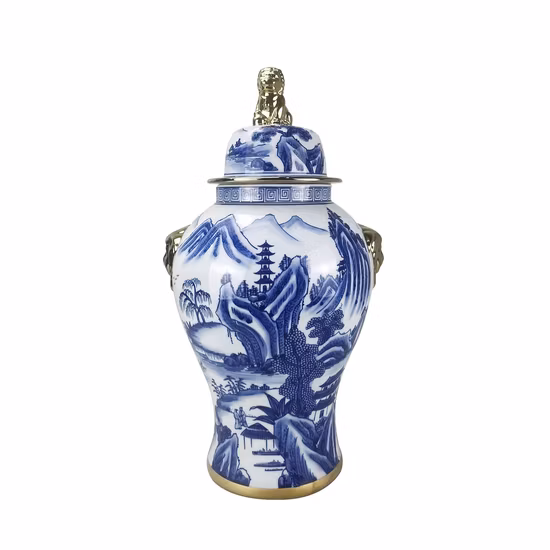 Stifthalter aus Keramik in Blau und Weiß mit Pflaumenmotiv